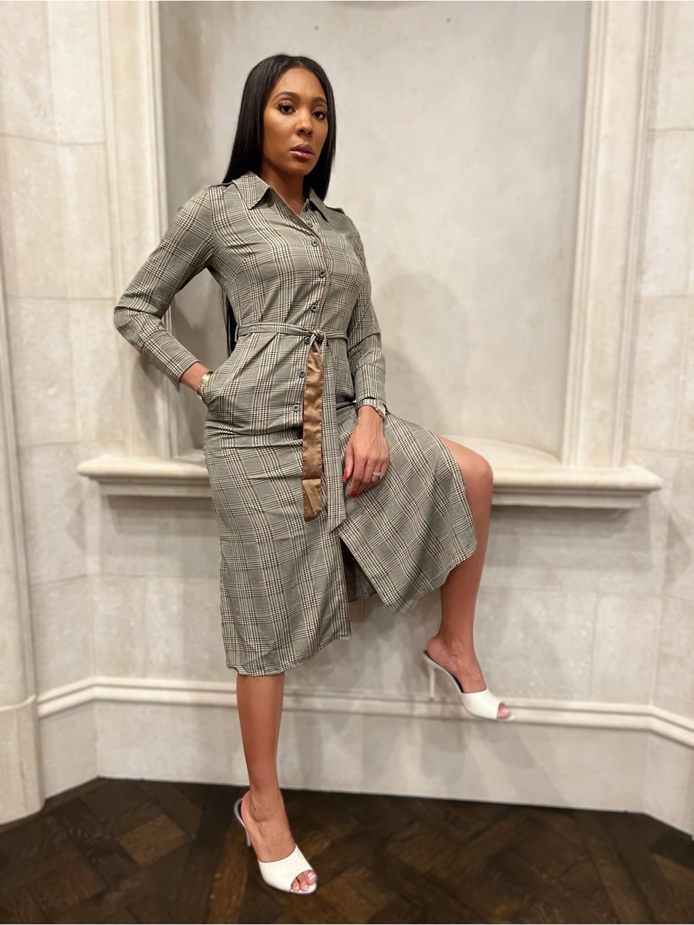 NWT Plaid Belted Midi Shirt Dress | Long Sleeve | Pockets
